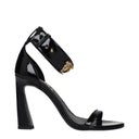 Black Leather Stiletto Heel Sandals