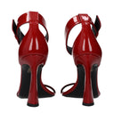 Red Leather Stiletto Heel Sandals