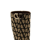 Beige Canvas High Heel Boots