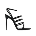 Black Silk Stiletto Heel Sandals