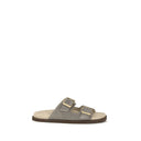 Gray Calf Leather Bos Taurus Flat Sandals