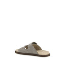 Gray Calf Leather Bos Taurus Flat Sandals