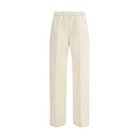 Cream Cotton Casual Pants
