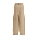 Beige Fleece Wool Casual Pants