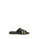 Black Calf Leather Bos Taurus Flat Sandals