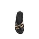 Black Calf Leather Bos Taurus Flat Sandals