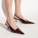 Burgundy Calfskin Mid Heel Pumps