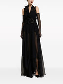 Dolce & Gabbana Long silk chiffon dress with floral appliqué