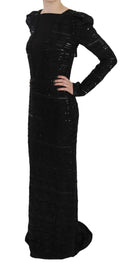 Black Silk Sheath Maxi Dress with Sequins - Allure Absolue
