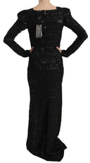 Black Silk Sheath Maxi Dress with Sequins - Allure Absolue