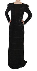 Black Silk Sheath Maxi Dress with Sequins - Allure Absolue