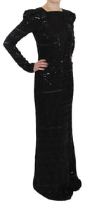 Black Silk Sheath Maxi Dress with Sequins - Allure Absolue