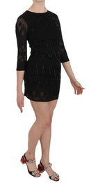 Elegant Black Silk Mini Dress with Sequins - Allure Absolue