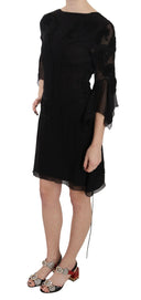 Elegant Black Sequined Silk Mini Dress - Allure Absolue