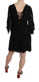Elegant Black Sequined Silk Mini Dress - Allure Absolue