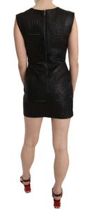 Studded Black Leather Mini Sheath Dress - Allure Absolue
