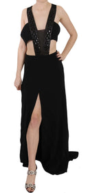 Elegant Flare Maxi Evening Dress with Crystal Accents - Allure Absolue