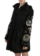 Elegant Black Beaded Parka Jacket for Women - Allure Absolue