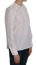 Elegant White Cotton Crew Neck Top - Allure Absolue