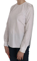Elegant White Cotton Crew Neck Top - Allure Absolue