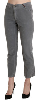 Chic Gray Mid Waist Cropped Trousers - Allure Absolue