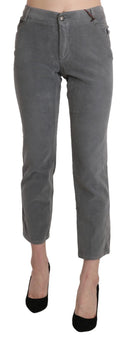 Chic Gray Mid Waist Cropped Trousers - Allure Absolue
