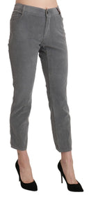 Chic Gray Mid Waist Cropped Trousers - Allure Absolue