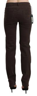 Chic Brown Mid Waist Skinny Trousers - Allure Absolue