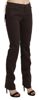 Chic Brown Mid Waist Skinny Trousers - Allure Absolue