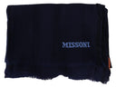 Elegant Blue Wool Scarf with Embroidered Logo Missoni