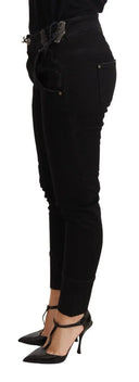 Chic Low Waist Skinny Black Cotton Trousers - Allure Absolue