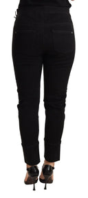 Chic Low Waist Skinny Black Cotton Trousers - Allure Absolue