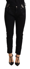 Chic Low Waist Skinny Black Cotton Trousers - Allure Absolue