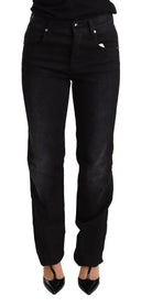Chic Black Washed Straight Cut Jeans - Allure Absolue