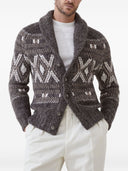 Brunello Cucinelli Alpaca, virgin wool and cashmere geometric jacquard cardigan with metal buttons