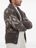 Brunello Cucinelli Alpaca, virgin wool and cashmere geometric jacquard cardigan with metal buttons