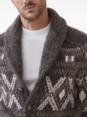 Brunello Cucinelli Alpaca, virgin wool and cashmere geometric jacquard cardigan with metal buttons