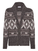 Brunello Cucinelli Alpaca, virgin wool and cashmere geometric jacquard cardigan with metal buttons