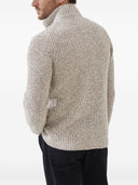 Brunello Cucinelli Mouliné virgin wool, silk and cashmere half English rib one-and-a-half breasted cardigan with metal buttons