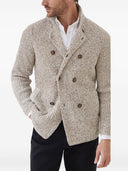 Brunello Cucinelli Mouliné virgin wool, silk and cashmere half English rib one-and-a-half breasted cardigan with metal buttons