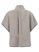 Prenda exterior de manga corta de piel rizada Brunello Cucinelli con tirador de cremallera brillante