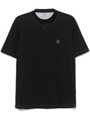 Brunello Cucinelli Crew neck T-shirt in cotton jersey with logo and faux layering