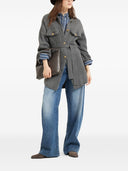 Cárdigan de canalé inglés con cinturón de lana virgen, cachemira y seda Brunello Cucinelli con botones metálicos