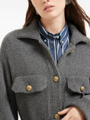 Cárdigan de canalé inglés con cinturón de lana virgen, cachemira y seda Brunello Cucinelli con botones metálicos