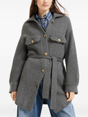 Cárdigan de canalé inglés con cinturón de lana virgen, cachemira y seda Brunello Cucinelli con botones metálicos