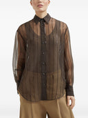 Camisa de seda crujiente Brunello Cucinelli con bordado de rayas de tiza deslumbrantes