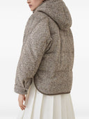 Brunello Cucinelli Buttoned chevron down jacket in virgin wool and silk with hood