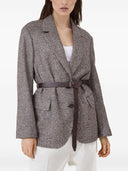 Brunello Cucinelli Wool and alpaca houndstooth jacket with leather and monili belt