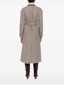 Brunello Cucinelli Coat in diagonal melange virgin wool and silk with belt and monili