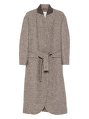 Brunello Cucinelli Coat in diagonal melange virgin wool and silk with belt and monili